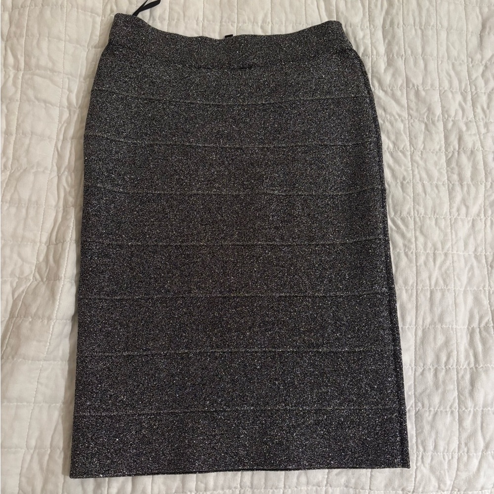 BCBGMaxAzria Silver shimmer bandage skirt- M
